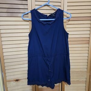 Hope's Navy Blue Lace Trim Romper